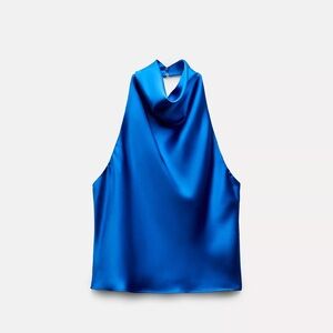 Zara Blue Satin Halter Top